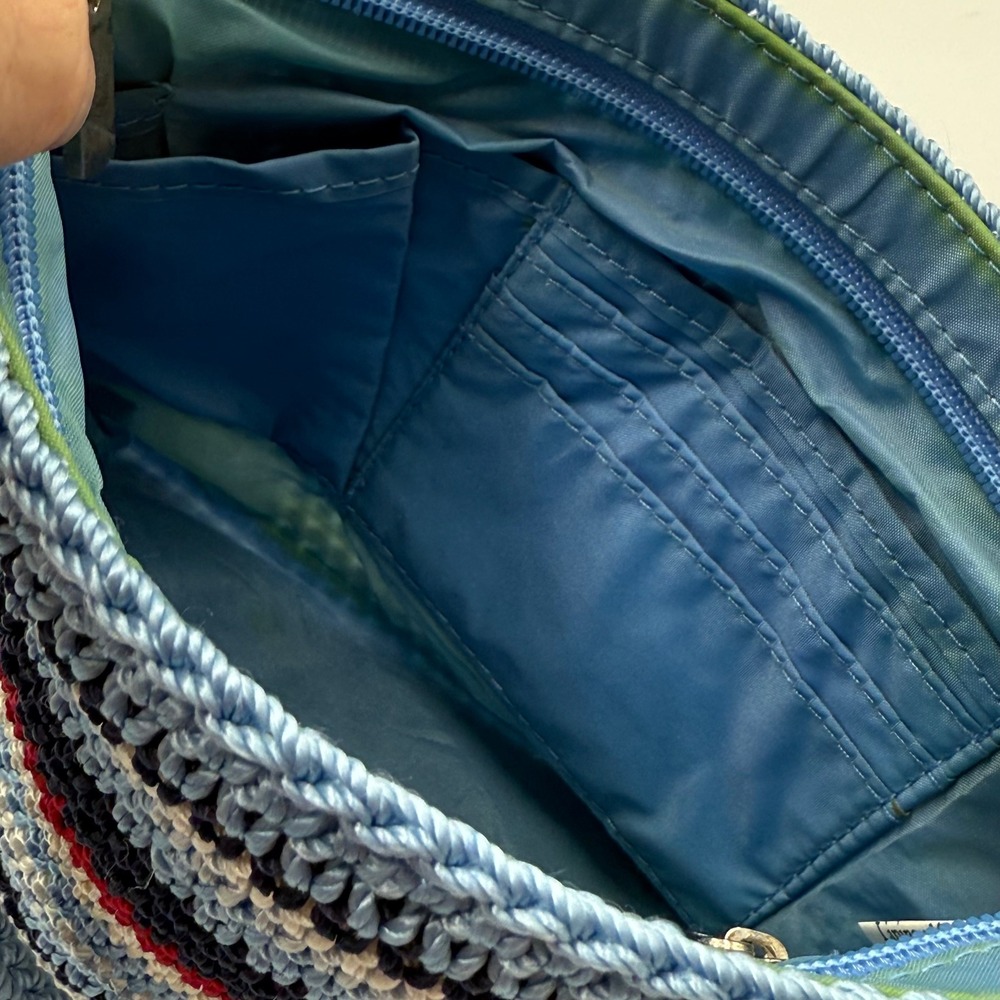 The Sak Crochet Stripe Shoulder Bag in Light Blue, Navy, Red, Cream - Picture 8 of 11
